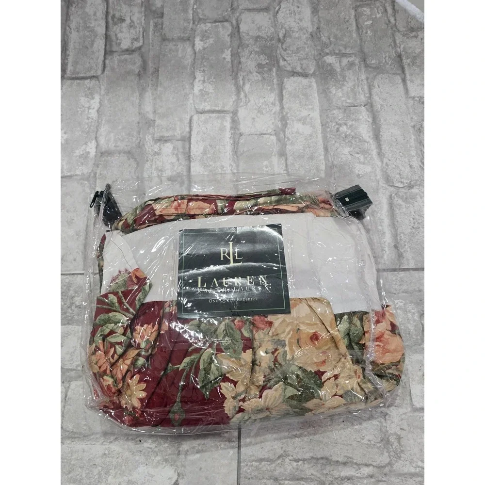 Ralph Lauren Deser Plains Burgundy Red Green Floral Sateen Queen Bed Skirt‎ 15